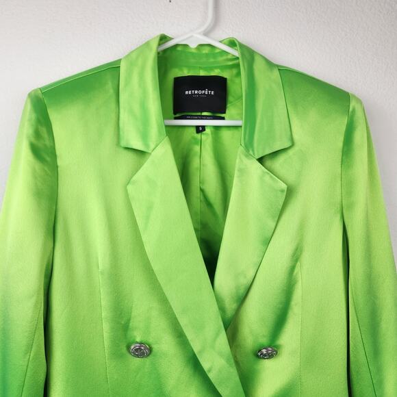 Retrofete Saige Double Breasted Blazer in Lime Punch Green Size Small Satin - Picture 4 of 13